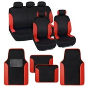 BDK Universal Car Seat Covers & Car Floor Mats Complete Full Set - Two Tone Color Design Set for Auto SUV Van & Truck