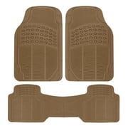 BDK Heavy Duty 3-Piece Rubber Car Floor Mat Set, Universal Trim-to-Fit, All-Weather Anti-Slip Auto Liners, for Car Truck SUV Van, Beige