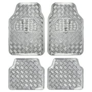 BDK All-Weather Diamond Pattern Rubber Car Floor Mats, 4-Piece Heavy Duty Set, Universal Non-Slip Easy-to-Clean, for Truck SUV Van, Silver