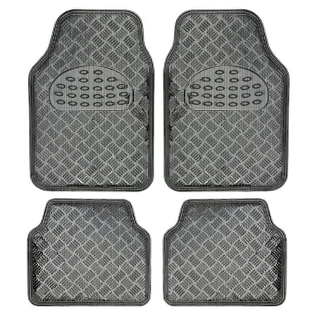 BDK Metallic Design Car Floor Mats, 4-Piece Heavy Duty All-Weather Set, Universal Anti-Slip Rubber Backing, for Car Truck SUV Van, Carbon