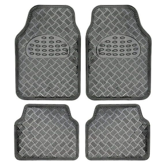 BDK Universal Fit 4-Piece Set Metallic Design Car Floor Mat - Heavy Duty All Weather with Rubber Backing (Carbon), MT-642-CB