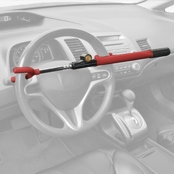 BDK Universal Steering Wheel Lock – Adjustable Heavy Duty Anti-Theft Locking Device Extra Secure Includes 2 Keys - for Car Truck Van SUV– Red