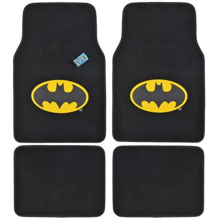 BDK WBMT-1301 Batman Carpet Car Floor Mats Black & Yellow Logo - 4 Pieces, Rubber Backing, Front & Rear Full Set