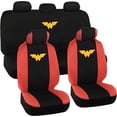 thumbnail image 1 of BDK Warner Bros DC Comics Wonder Woman Car Accessories, Full 9 Piece Set Polyester Seat Covers, Black & Red, Universal Fit for Car Truck Van SUV, Side Compatible, Easy to Install, 1 of 8