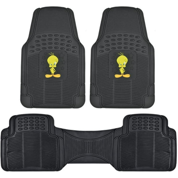 BDK Warner Bros - Tweety Bird Car Floor Mats 3pc Set - Heavy Duty Rubber, Fits Most Cars Trucks Van SUVs