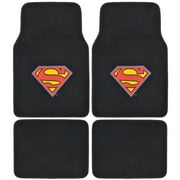 BDK Warner Brothers DC Comics Superman Car Accessories Floor Mats - Universal Fit Front 26 x 16.5 in & Rear 14 x 16.5 in, Full Set Black Car Mats with Non-Slip Grip