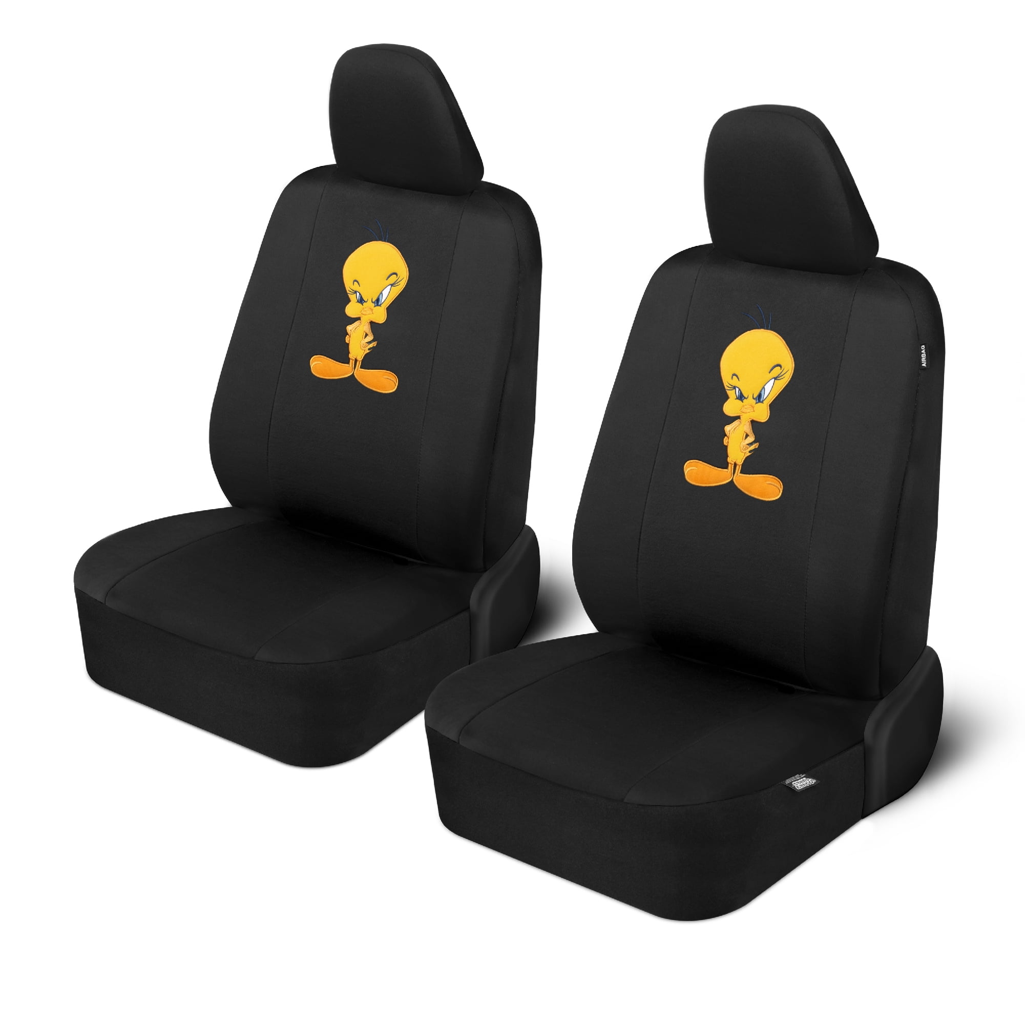 BDK Warner Brothers Looney Tunes Tweety Bird Front & Rear Car Seat Covers Full Set - Easy to Install Durable & Stylish Polyester Fabric Car Seat Cover - Airbag Compatible Universal Fit Car Accessorie