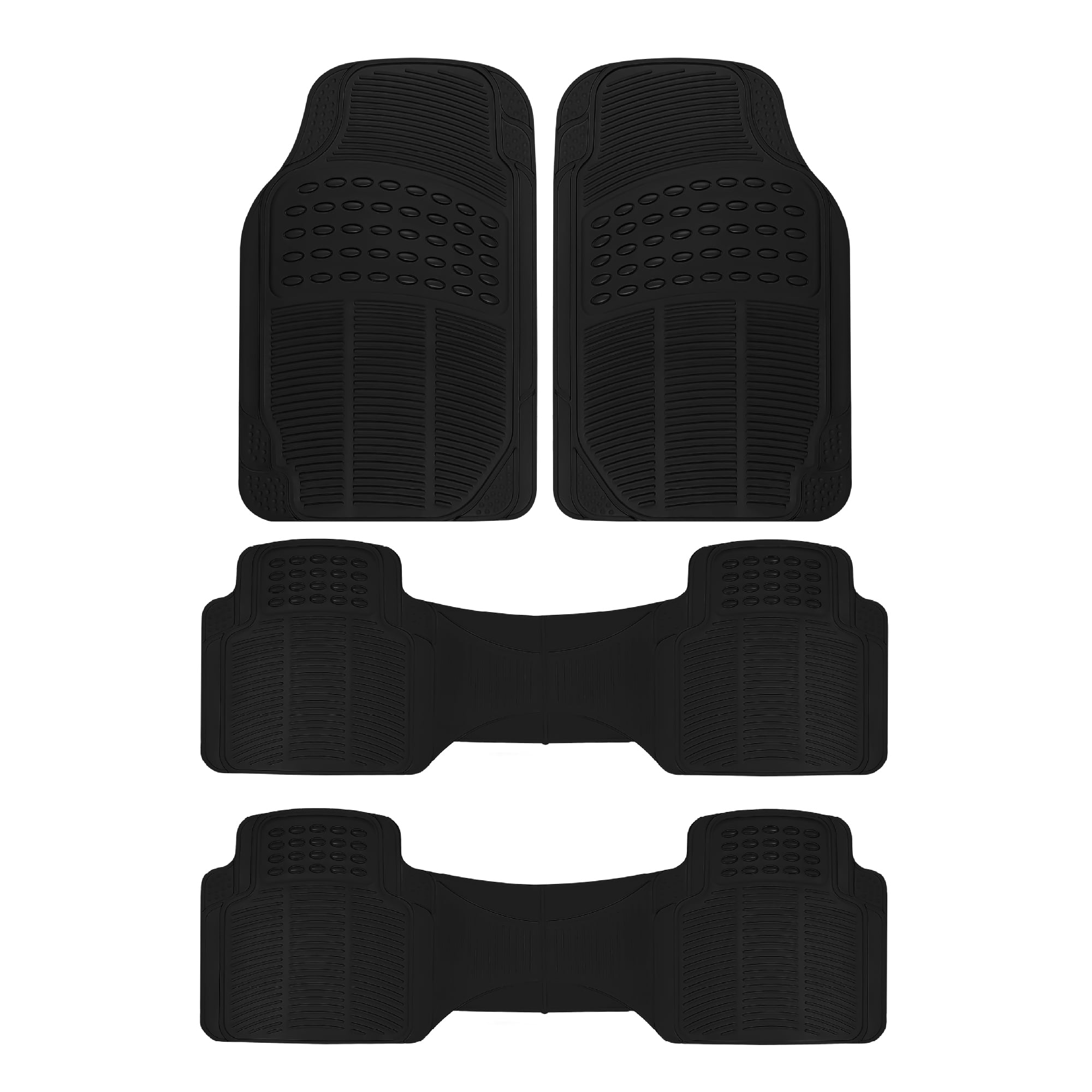 BDK All Weather Rubber Floor Mats for Cars - Fit 3 Rows Full Set, Heavy Duty Car Mats - Fit Well, Easy to Install & Clean No Slip Design - Universal SUV, Van, & Car Accessories (Black)