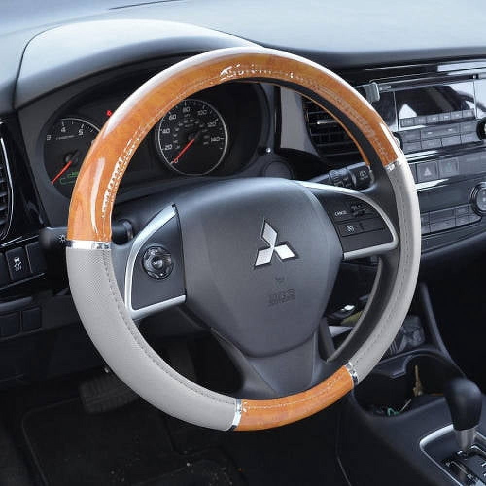 BDK Genuine Black Leather Steering Wheel Cover – Small 13.5 To 14 Inch, Easy Install