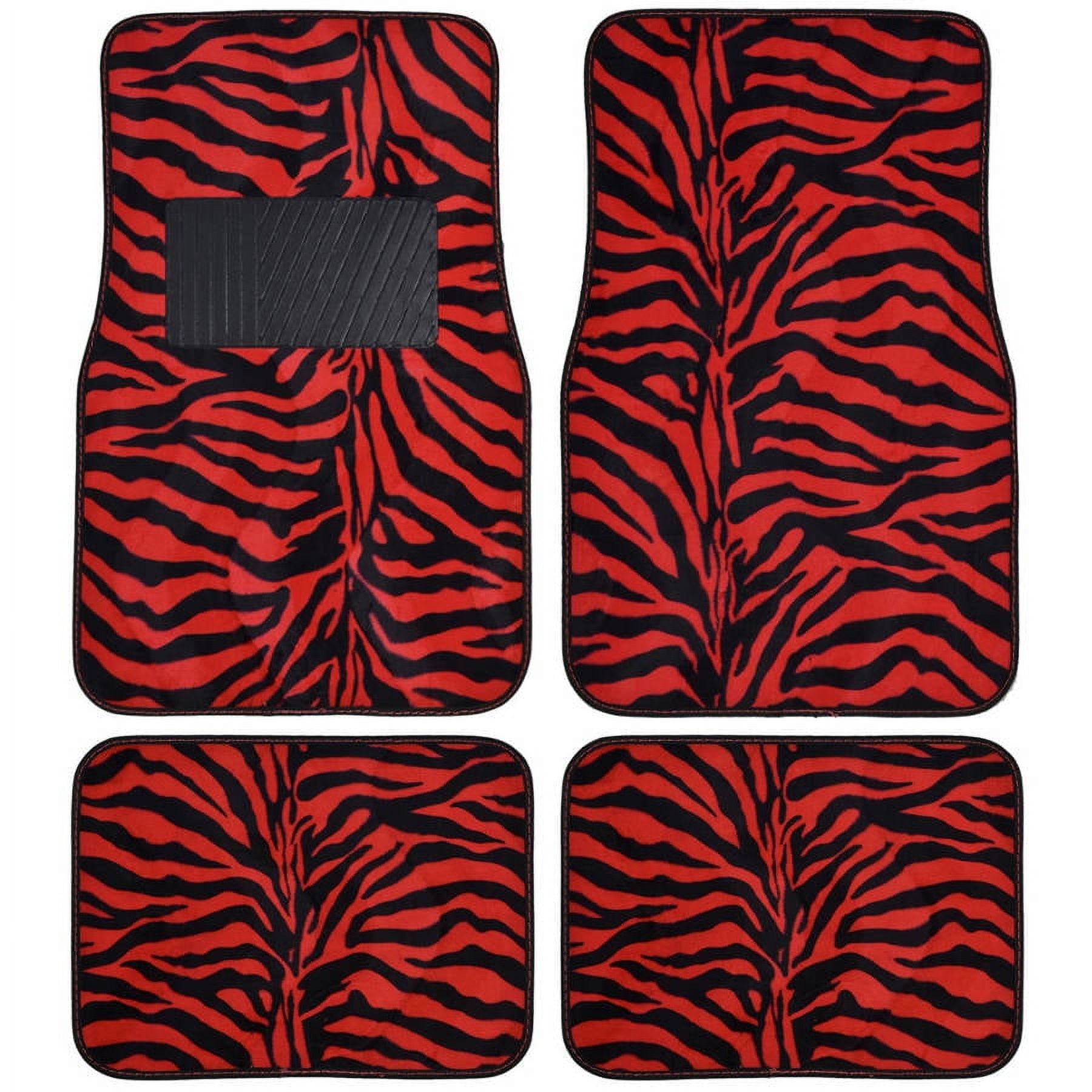 BDK Zebra Car Floor Mats, Animal Prints Mat, 4 Pieces, Red