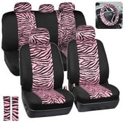 BDK Zebra Print Car Seat Covers Two Tone Zebra Accent on Black, 9pc, Full Set