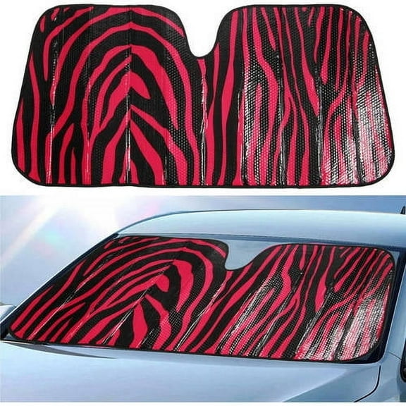 BDK Zebra Print Sun shade, Folding Accordion with Anti-Glare Windshield Shade for Car, SUV, Van