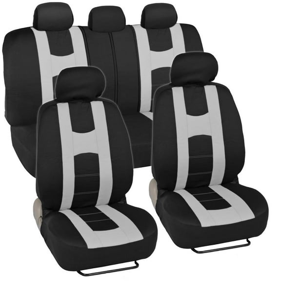 BDK carXS Forza Black/White Car Seat Covers Full Set, Two-Tone Front Seat Covers with Matching Back Seat Cover for Cars, PolyCloth Protectors with Split Bench Design, Automotive Interior Covers