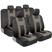 BDK carXS Forza Car Seat Covers for Car Truck Van SUV, Full Set Front and Rear Bench, PolyCloth Universal Auto Protectors, Beige