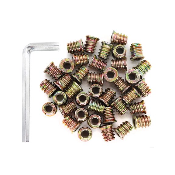 BDKWID-1/4-20 13mm Threaded Inserts Nuts Zinc Plated Furniture Screw in Nut for Wood Furniture Bolt Fastener Connector Hex Socket Drive