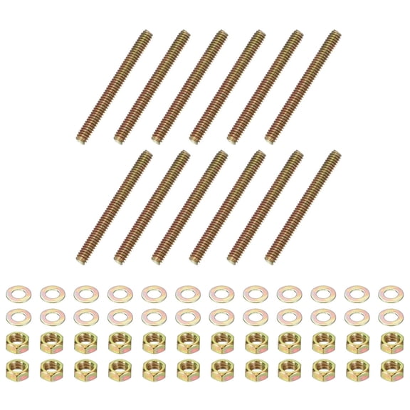 BDKWID-1/4" x 2-1/2" Color Zinc Fully All Thread Rod, 12 Pcs Carbon Steel Long Threaded Screw Stud Bolts for Furniture Garden Mounting Assembly Fastening