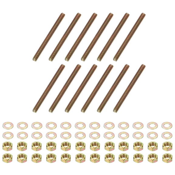 BDKWID-1/4" x 2-3/4" Color Zinc Fully All Thread Rod, 12 Pcs Carbon Steel Long Threaded Screw Stud Bolts for Furniture Garden Mounting Assembly Fastening
