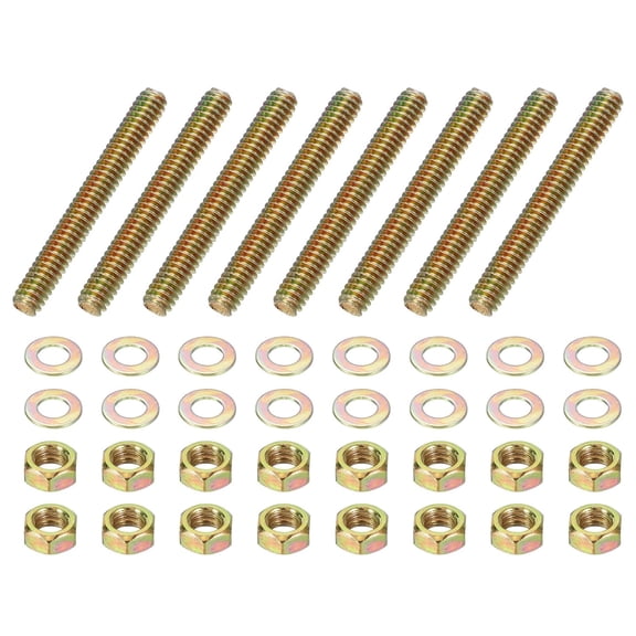 BDKWID-1/4" x 2" Color Zinc Fully All Thread Rod, 8 Pcs Carbon Steel Long Threaded Screw Stud Bolts for Furniture Garden Mounting Assembly Fastening