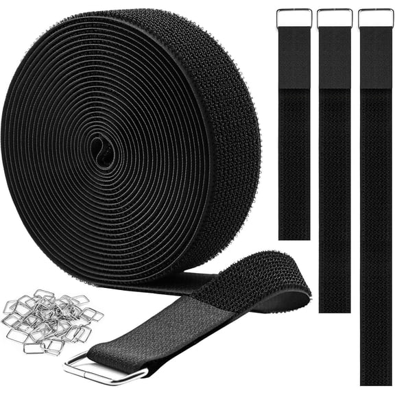 BDKWID-1.5"x16ft Hook and Loop Straps with 15 Metal Buckles, Adjustable Fastening Cable Straps, Cut-to-Length Cinch Strap, Reusable Nylon Securing Cord Ties for Organizer or Storage, Black