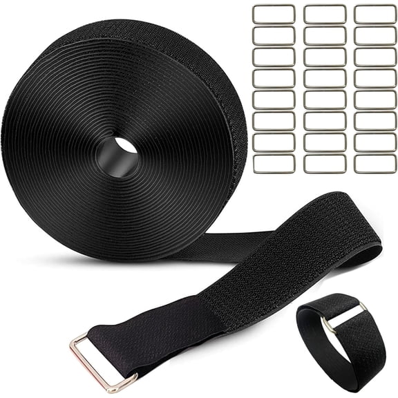 BDKWID-1.5inx32ft Hook and Loop Cable Straps with 30 Metal Buckles, Adjustable Fastening Straps, Reusable Free Cut Length Cord Straps, Wire Organizers for Cable Ties Roll