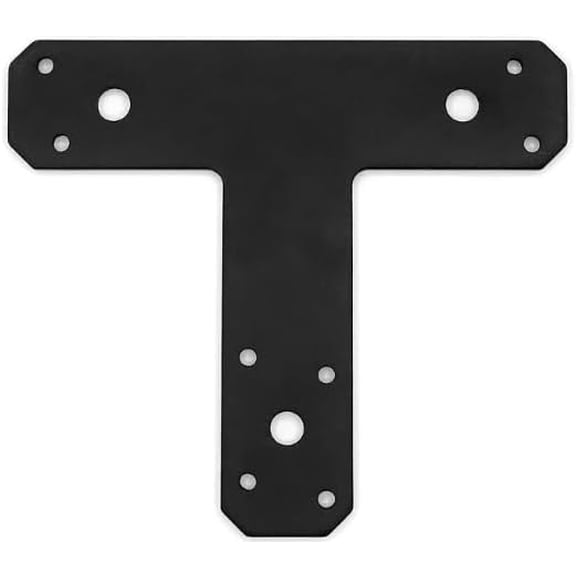 BDKWID-1 Pack T-Shaped Plate, Black Steel Wood Furniture Joint Post to Beam Connectors, Timber Support Hardware (6" x 5", Width 1", Thickness 4mm)