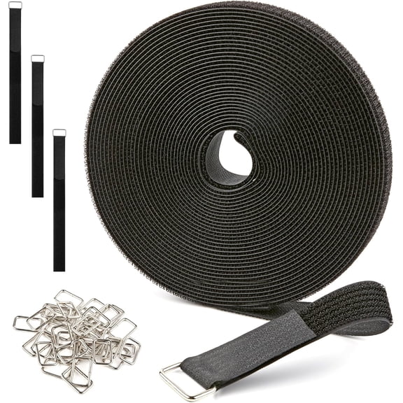 BDKWID-1" x 30ft Reusable Cable Straps Roll with 40 Metal Buckles Adjustable Cut-to-Length Nylon Cable Ties and Fastening Straps for Organizing and Storage Black