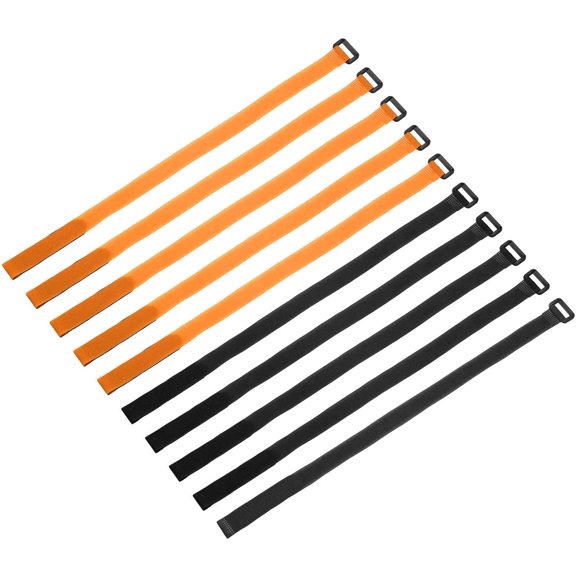 BDKWID-10 Pcs Reusable Battery Tie Down Straps, 0.8" x 16" Nylon Multipurpose Battery Hold Down Adjustable Cinch Strap Hook Loop Fastening Tie for FPV RC Drone Boat Car, Black/Orange