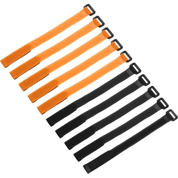 BDKWID-10 Pcs Reusable Battery Tie Down Straps, 0.8" x 8" Nylon Multipurpose Battery Hold Down Adjustable Cinch Strap Hook Loop Fastening Tie for FPV RC Drone Boat Car, Black/Orange