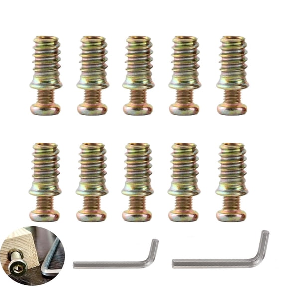 BDKWID-10 Set M10 Threaded Inserts Nut with M8 Screw in Bolt Fastener Connector Hex Socket Drive Mount Plug for Wood Furniture Connecting Objects to Wood Dresser Desk Table Legs Posts