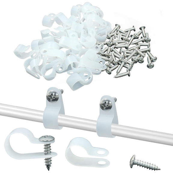 BDKWID-100 Pack 1/2 Inch Rope Light Clips, Nylon R-Style Mounting Clips, Cable Clip Wire Clamp with Mounting Screws for Wire Management, Outside String Lights