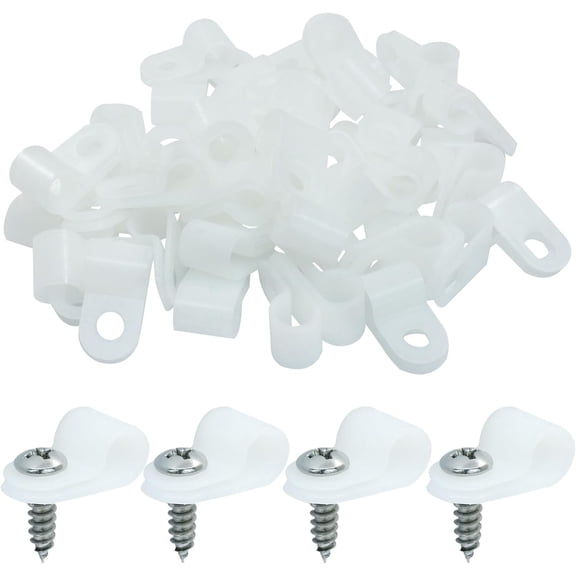 BDKWID-100 Pack 1/4 Inch Rope Light Clips, P-Style Mounting Clips Cable Clamps with Screws for Wire Management