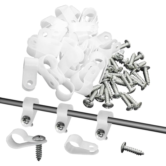 BDKWID-100 Pack 3/8 Inch Rope Light Clips, Nylon R-Style Mounting Clips, Cable Clip Wire Clamp with Mounting Screws for Wire Management, Outside String Lights