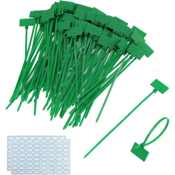 BDKWID-100 Pcs 6.5 Inch Length Wire Zip Ties Self-Locking Cord Tags with Label Tags Papers Nylon Cable Ties Tags for Organization Cord Network Ethernet Marking, Green