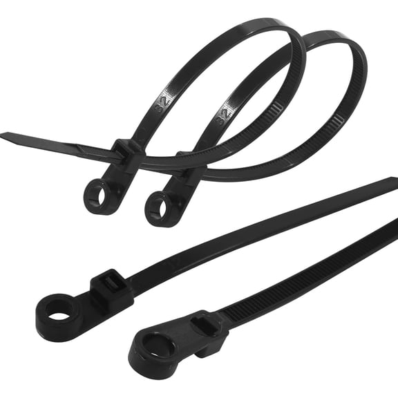 BDKWID-100 Pcs 8 Inch Black Zip Ties with Screw Hole, 50 lbs Mountable Head Cable Tie, Releasable Multipurpose Nylon Cable Wire Zip Ties with Mounting Hole Nail Screw