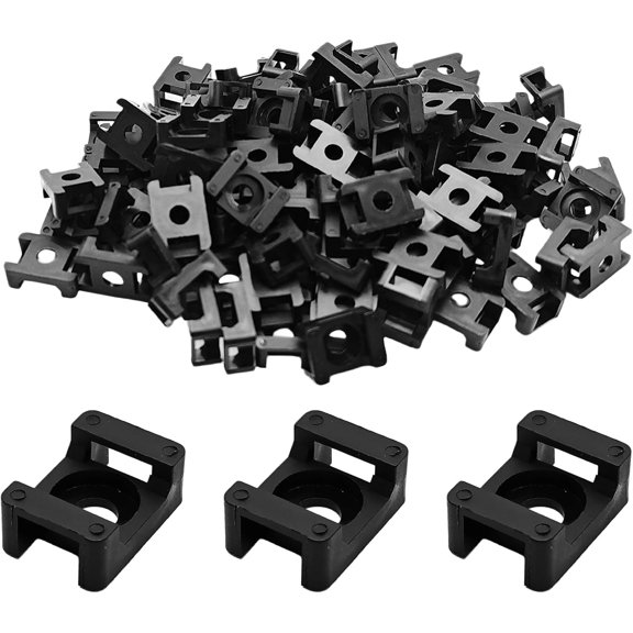 BDKWID-100PCS 9mm Cable Tie Mounts, Saddle Type Wire Management Bases for Home and Office Cable Organization (Black)