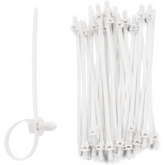 BDKWID-100PCS White Fir Tree Nylon Push Mount Zip Ties, Heavy Duty Wire Ties, 2 in 1 Self Locking UV Resistant Assortment for Indoor Wire Tying (8.3"x0.22")