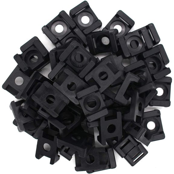 BDKWID-100Pcs Cable Tie Mount Base, 9mm Saddle Cable Mounts, 0.75in Cable Tie Saddle Base, Plastic Saddle Type Mount, Screw Wire Bundle Holder Base for Home, Office, Black