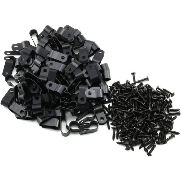 BDKWID-100pcs 1/3 inch (8.4mm) R-Type Cable Clamp Nylon Wire Hose Tube Fastener Fixed Cable Tie Mount Organizer Holder R Type Cable Clip with Mounting Screw Black