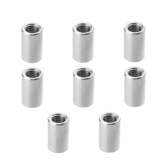 BDKWID-10PCS M8 Round Connector Nut, 304 Stainless Steel Round Coupling Nut, 13/16"(20mm) Length Female Thread Sleeve Rod, Bar Stud Round Coupling Connector, Silver