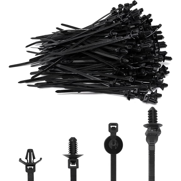 BDKWID-120 PCS Push Mount Zip Ties, Nylon Car Mount Wire Tie Snap in Cable Zip Tie, Black Push Mounts Cable Ties Automotive Fastener Wire Harness Clips for Wire Tying (4-Types)