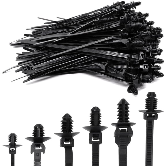 BDKWID-120 PCS Push Mount Zip Ties, Nylon Car Mount Wire Ties Snap in Cable Zip Ties, Black Push Mount Cable Ties Automotive Zip Ties Fastener Wire Harness Clips for Wire Tying (6-Types)