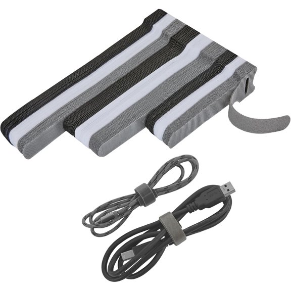 BDKWID-120 PCS Reusable Cable Ties with Hook and Loop, Multi-purpose Adjustable Cable Management Wire Ties Cable Straps for Organizing Home, Office and Data Centers (Black+White+Grey, 4"-6"-8")