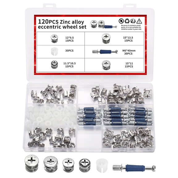 BDKWID-120 PcsCam Lock Nuts Set, 3 in 1 Cam Locks for Furniture Assortment Kit, Cam Screws for Furniture Hardware, Cam Bolt Fittings Fasteners Hardware Parts for Drawer Furnitures Cabinet Connectors