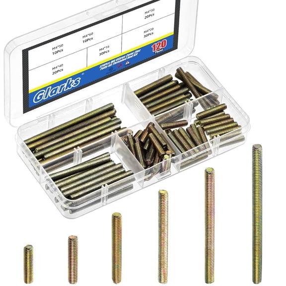 BDKWID-120pcs M4 x 16/20/30/40/50/60mm Color-Zinc Plated Fully Threaded Rod Kit, Carbon Steel All Threaded Studs for Furniture Garden Railing Mounting Assembly, Fastening Steel Frame Connection