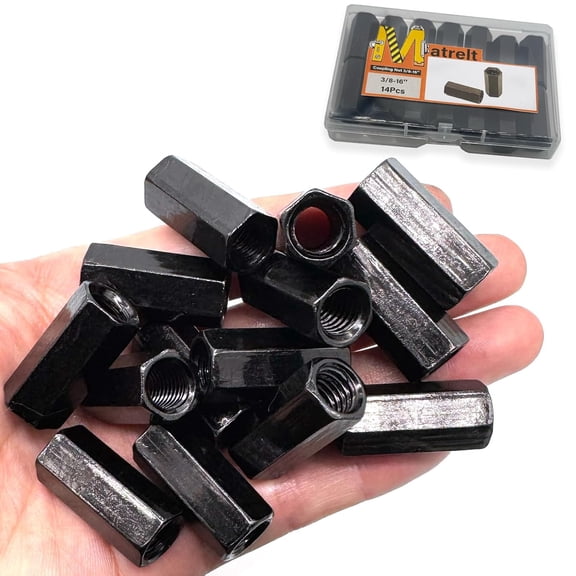 BDKWID-14Pcs Black 3/8"-16 Hex Coupling Nut, Threaded Rods Nuts Black Zinc Plating Extended Hexagon Rod Coupling Nuts, Threaded Connectors for Full All Threaded Rod, Eyebolts,Wedge Anchor,Chain Links