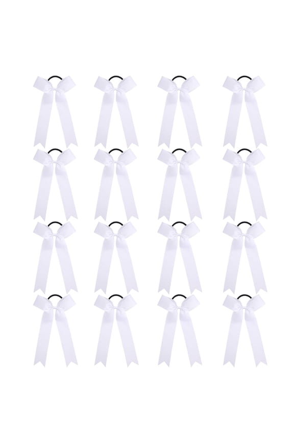 -16pcs Cheer Hair Bows for Cheerleader, College Style Long Tail Skinny Cheer Bow Elastic Hair Tie Bows for Teens Girls Softball Competition Sports Cheerleaders (White)