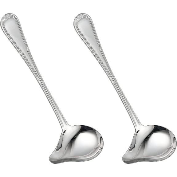 BDKWID-2 Pack Stainless Steel Saucier Drizzle Spoon with Spout Small Gravy Ladle, 7.87" Soup Spoons Kitchen Utensil Mirror Polish Drizzle Spoon for Chocolates, Gravies and Sauces, Silver