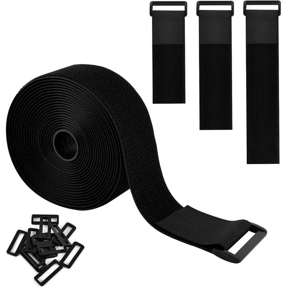 BDKWID-2''x 16.4Ft Heavy Duty Hook and Loop Straps with 15 Buckles, Adjustable Nylon Fastening Cinch Straps Free Cut to Length Cable Ties Reusable Cord Straps for Storage and Organization
