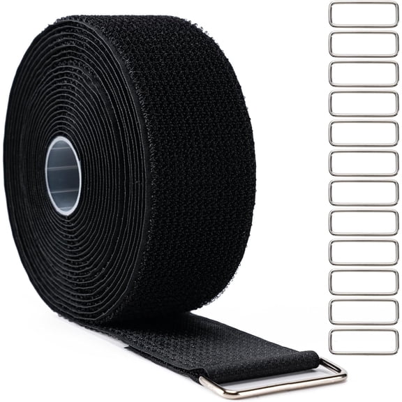 BDKWID-2" x16Ft Hook and Loop Straps Cinch Straps Heavy Duty with 12 Metal Buckles, Adjustable Fastening Cable Straps, Free Cut Length, Reusable Nylon Cable Ties for Organizer or Storage, 2 inch Wide