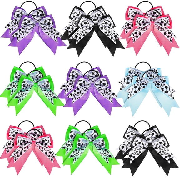 BDKWID-20 Pieces Soccer Hair Bows Elastic Soccer Ball Hair Tie Accessories Sports Hair Band for Women Player Football Party(Multicolor)